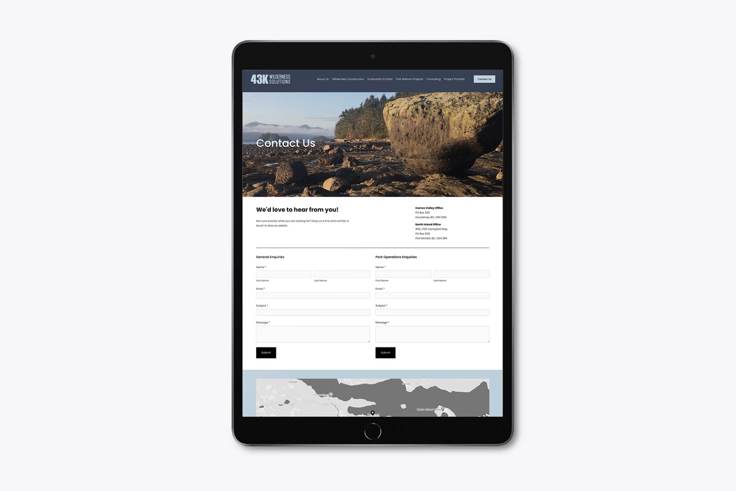 43k Wilderness Solutions website design contact form